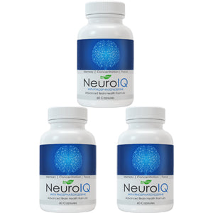 3 bottles of NeuroIQ Nootropic Brain Supplement Pills